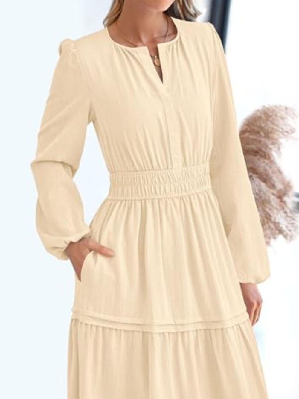๐ Women's Elegant Maxi Dresses Long Sleeve V Neck Flowy Pockets Casual Modest - Picture 4 of 5